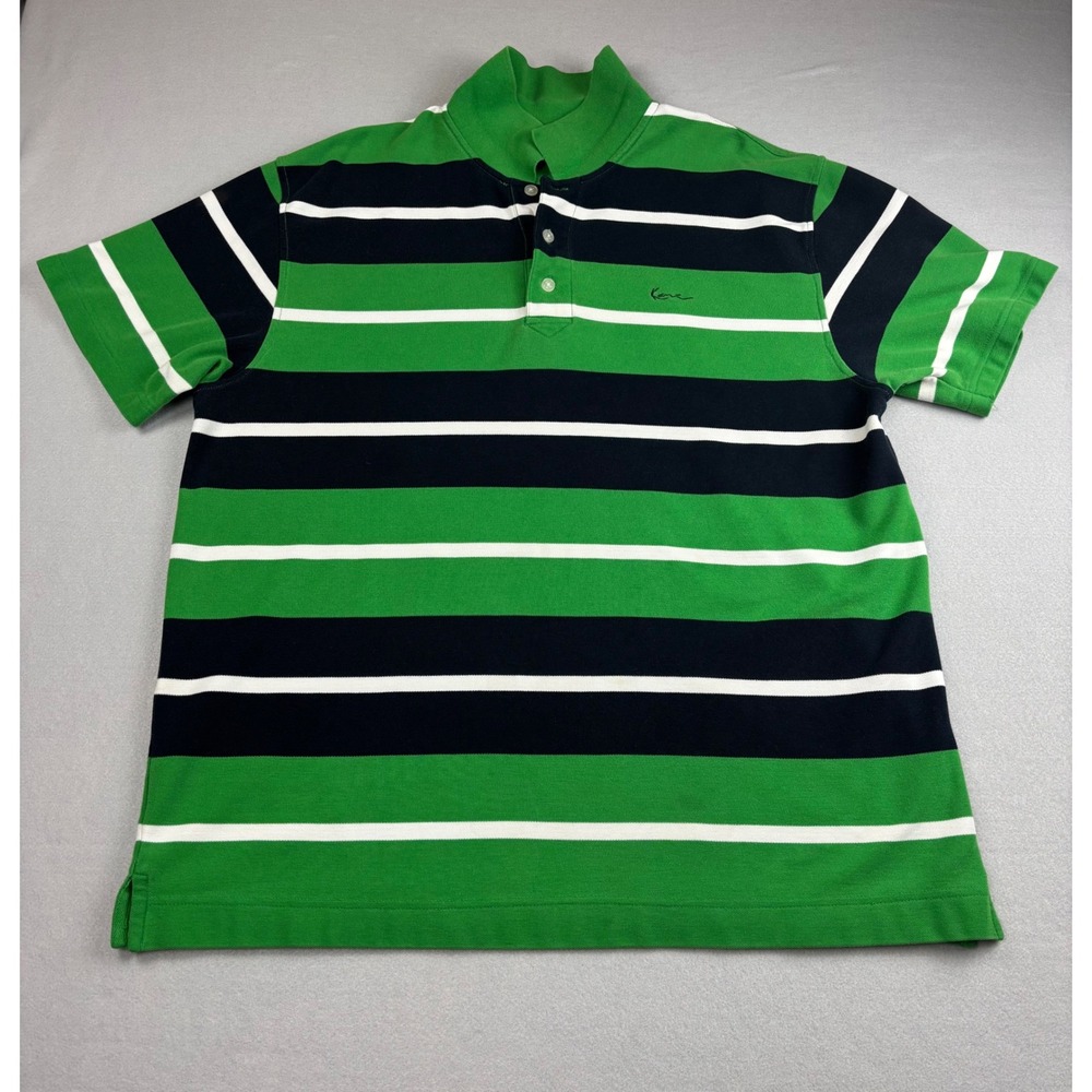 Vintage Karl Kani Gold Striped Polo Shirt Mens 2X Green Blue Y2K Hip Hop Pique